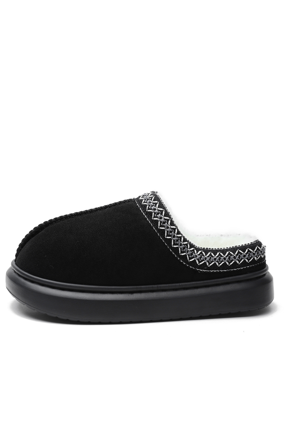 Black Contrast Edge Suede Plush Lined Thick Sole Winter Slippers - loveforevers
