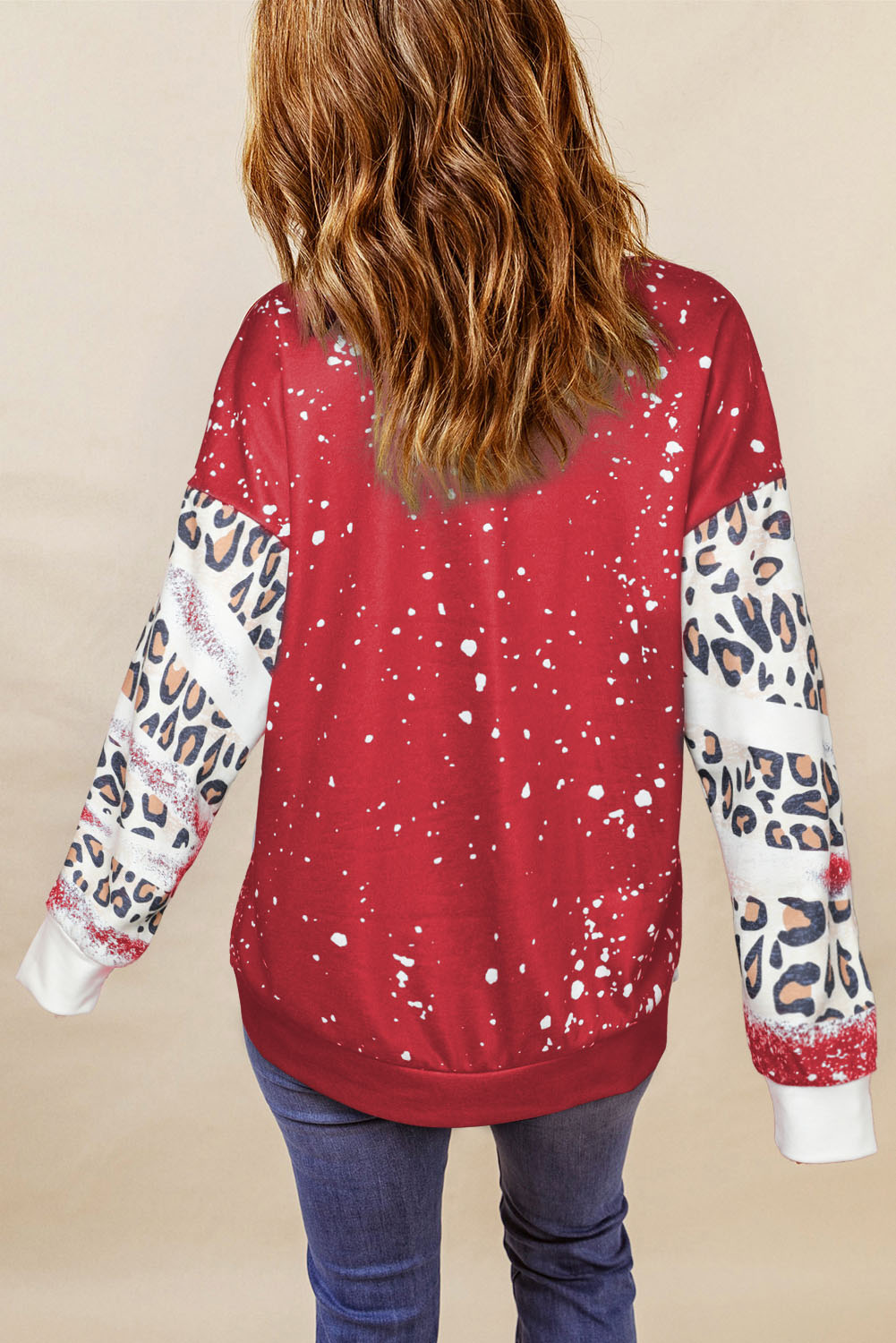 Fiery Red Tie Dye Leopard Drop Shoulder Sweatshirt - loveforevers