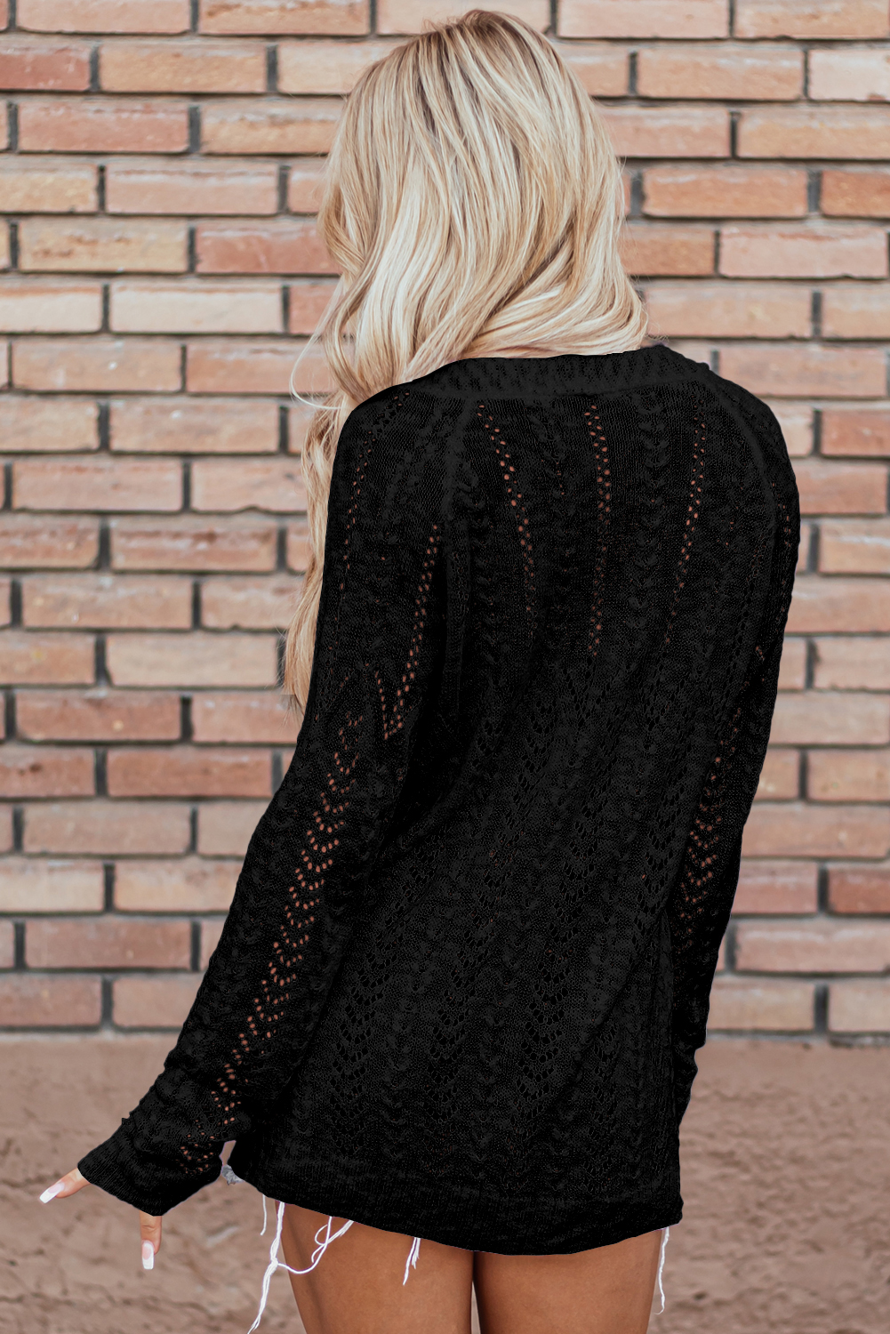 Black Solid Open Knit Cardigan - loveforevers