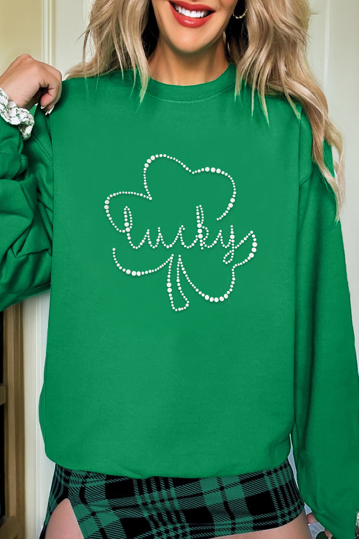 Dark Green Lucky Shamrock Ceramic Clover Sweatshirt - loveforevers