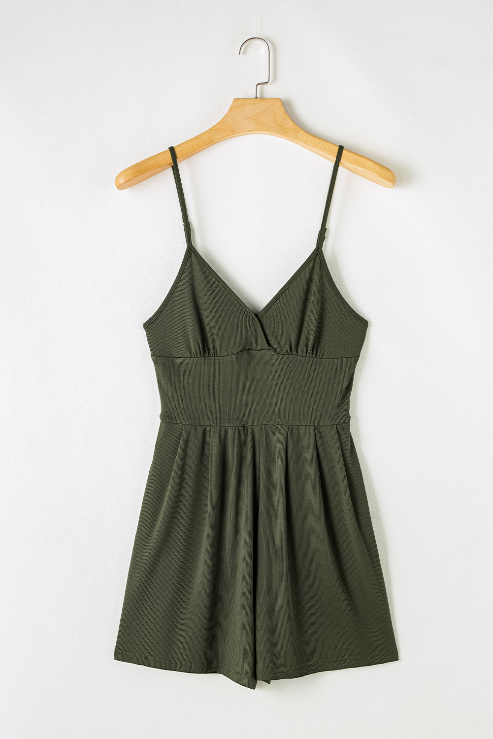 Moss Green Spaghetti Straps Cinched Waist Ribbed Romper - loveforevers