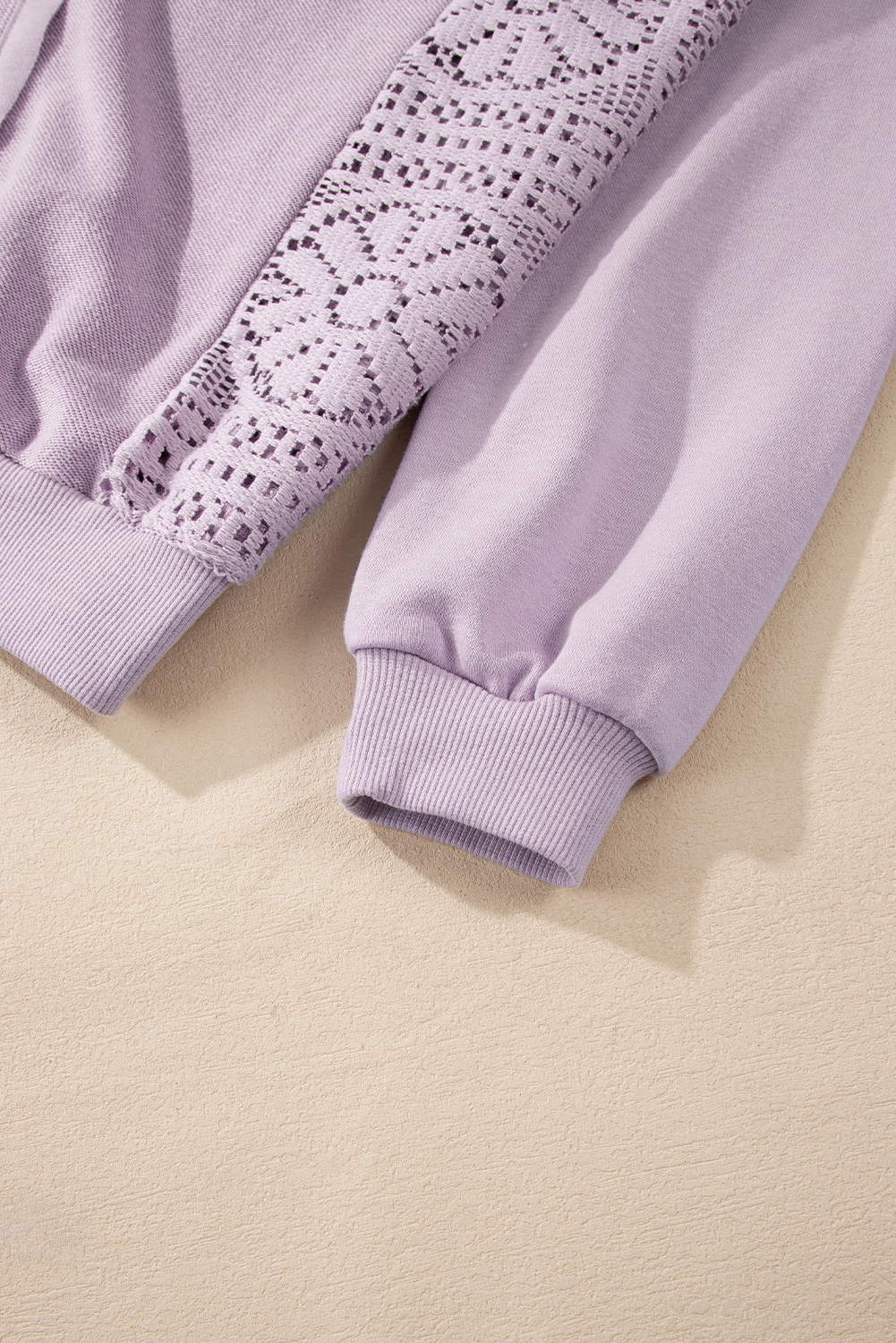 Parchment Knit Crochet Exposed Seam Ribbed Trim Sweatshirt - loveforevers