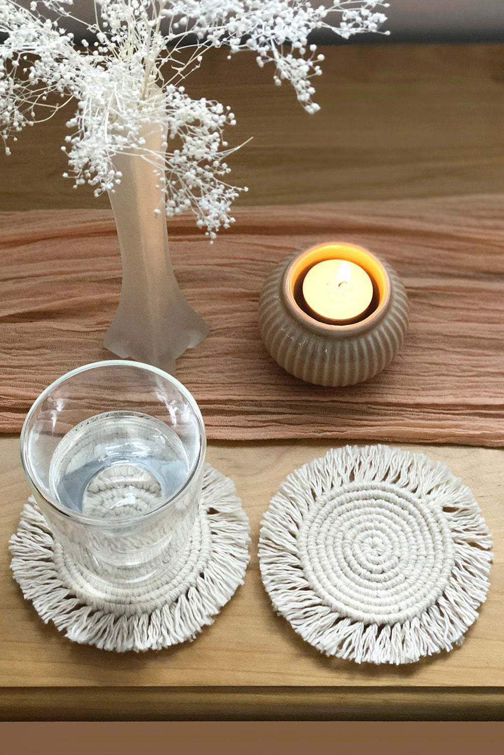 Beige Boho Tassel Macrame Coaster 15cm - loveforevers