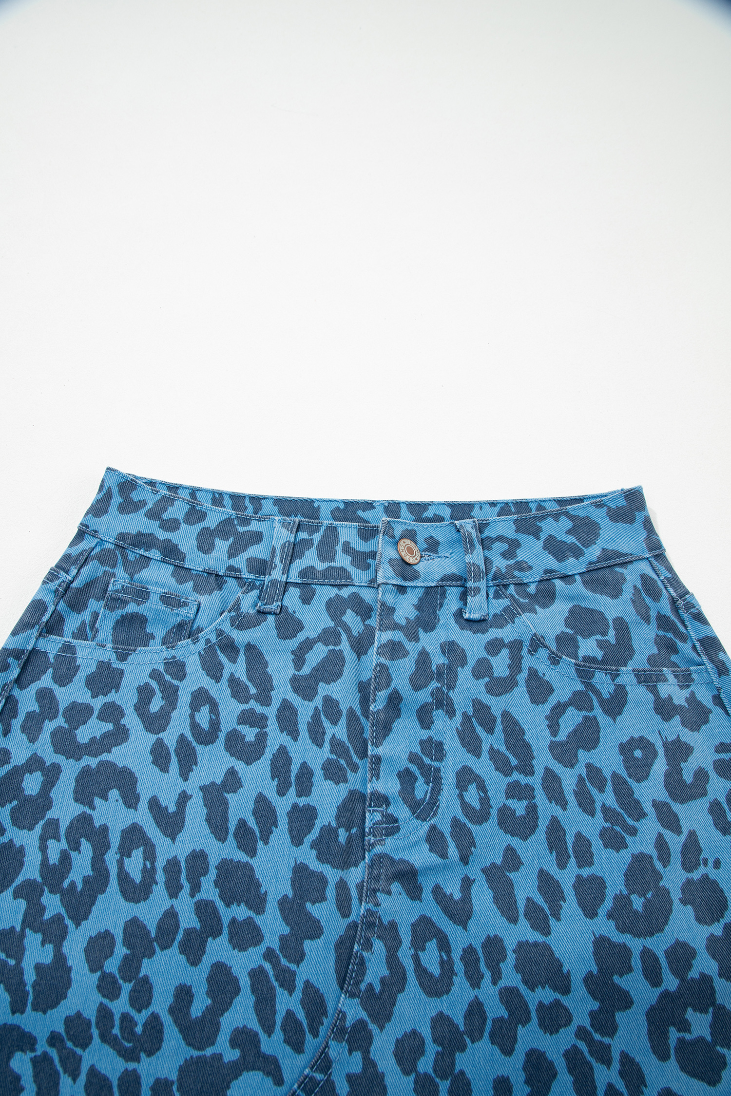 Brown Leopard Denim Frayed Split Denim Midi Skirt - loveforevers