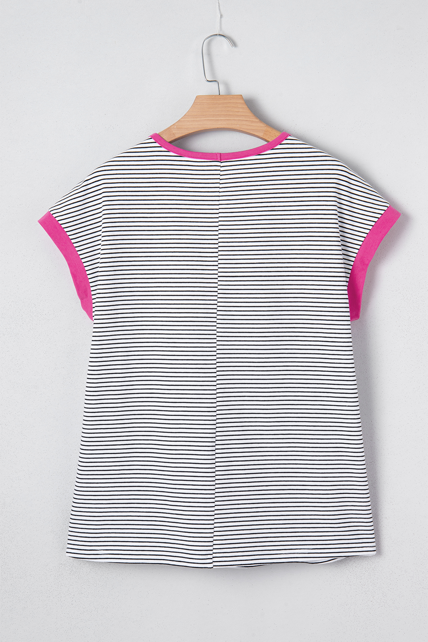 Rose Stripe Contrast Trim Round Neck Summer T Shirt - loveforevers