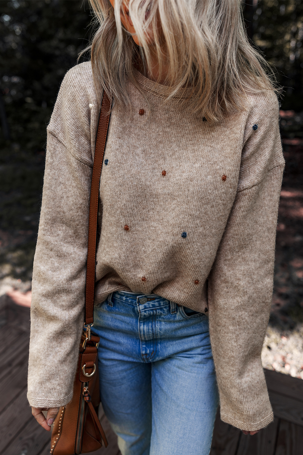 Gray Morn Contrast Colored Dot Detail Drop Shoulder Sweater - loveforevers