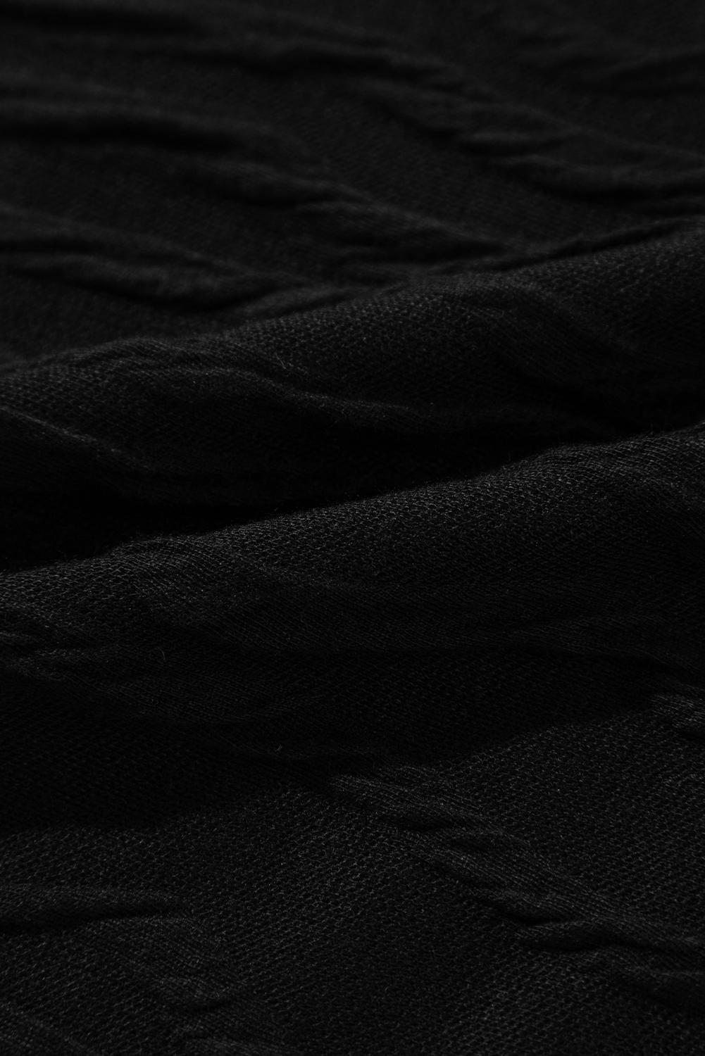 Black Solid Wavy Textured Slim Fit Long Sleeve T Shirt - loveforevers