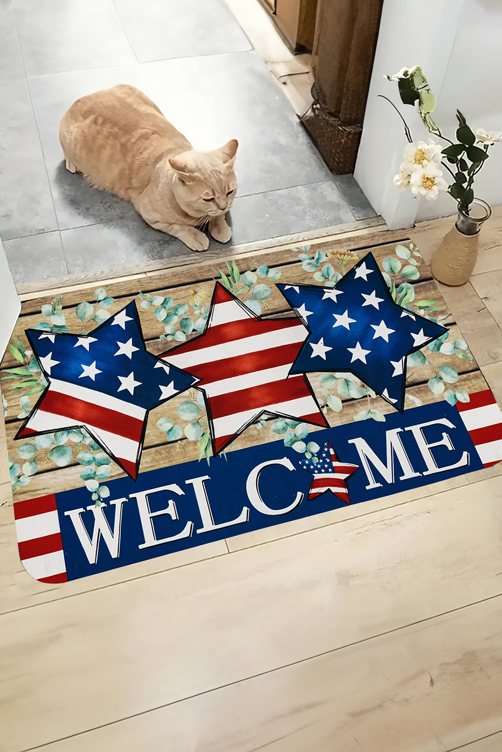 Dark Blue WELCOME American Flag Print Non-slip Entrance Mat - loveforevers
