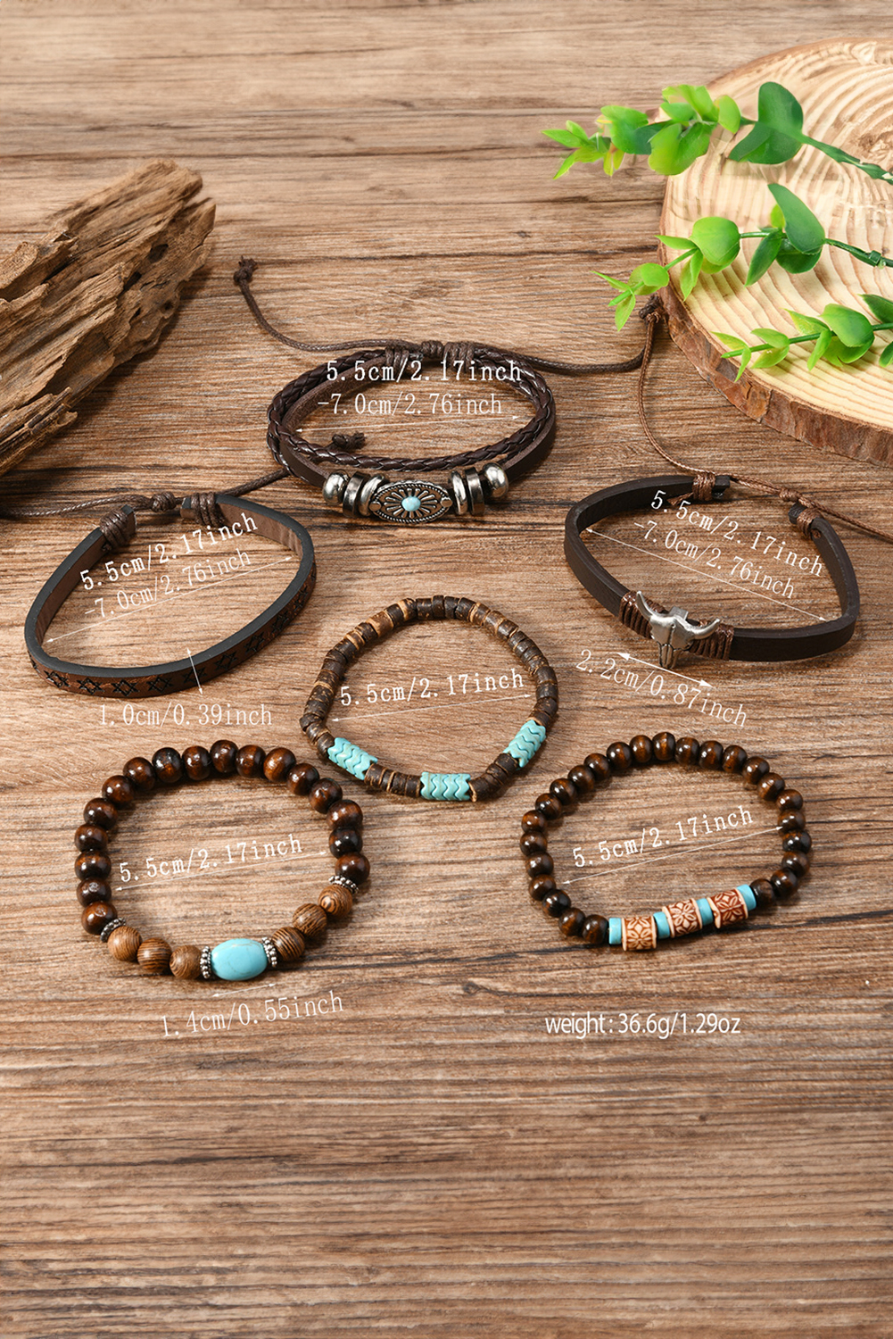 Chestnut 6 Piece Western Bull Skull Turquoise Beading Bracelet - loveforevers