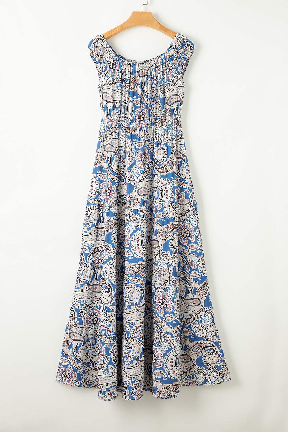 Blue Boho Paisley Print Off Shoulder Maxi Dress - loveforevers