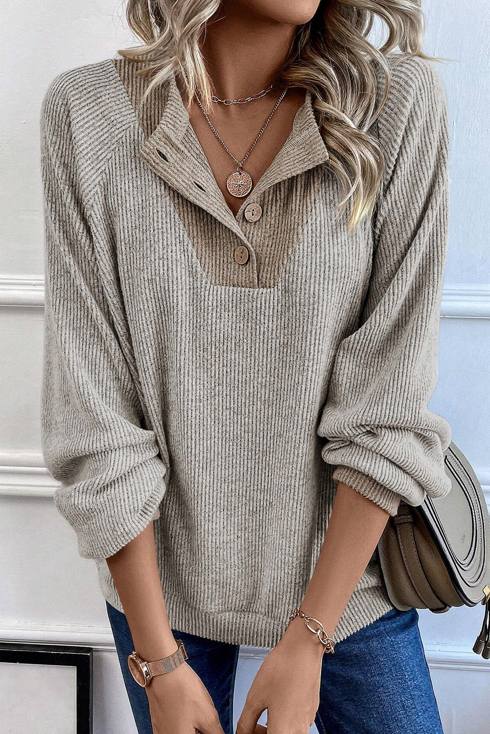 Contrast Ribbed Loose Fit Long Sleeve Top - loveforevers