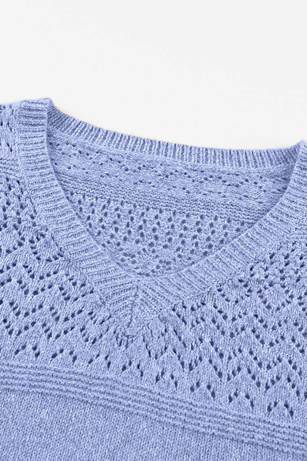 Sky Blue Eyelet Pattern Detail V Neck Drop Shoulder Sweater - loveforevers