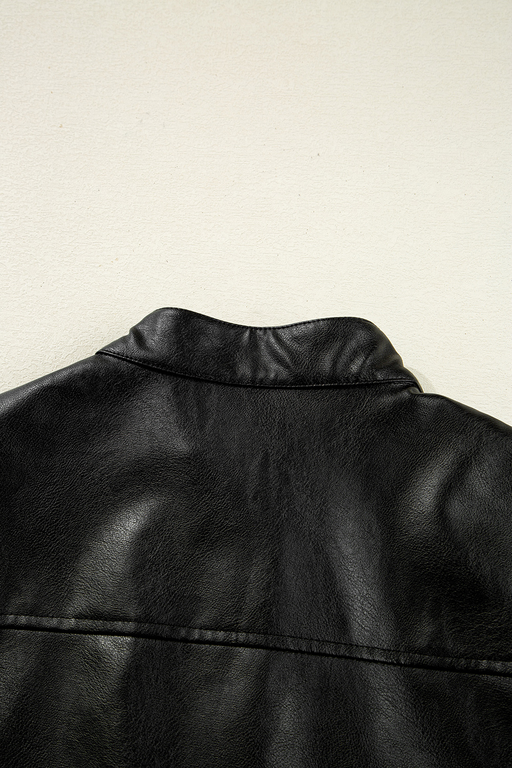Black Faux Leather Buttoned Front Boxy Jacket - loveforevers