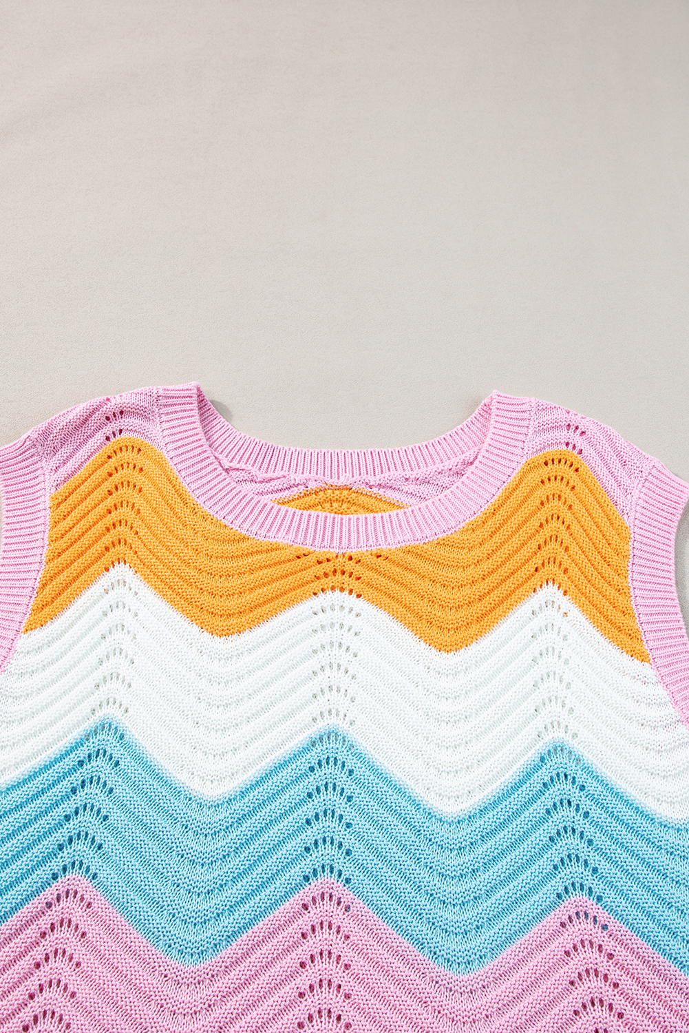 Multicolour Wavy Striped Print Textured Knit Sleeveless Sweater Top - loveforevers