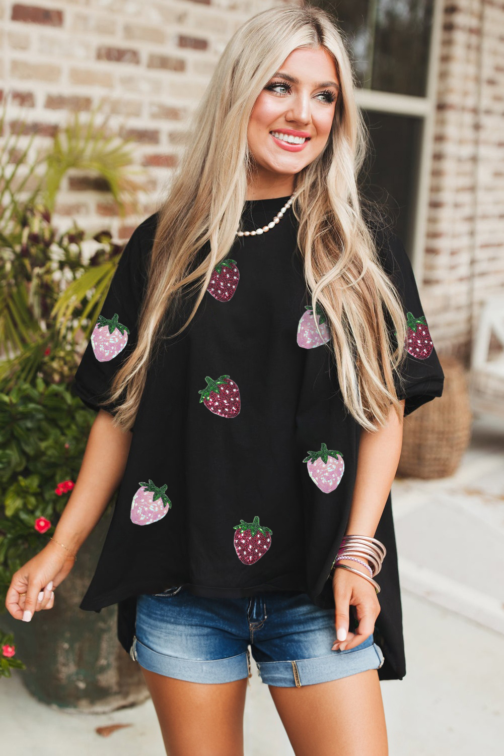 Black Sequin USA Bow Graphic Independence Day T Shirt - loveforevers