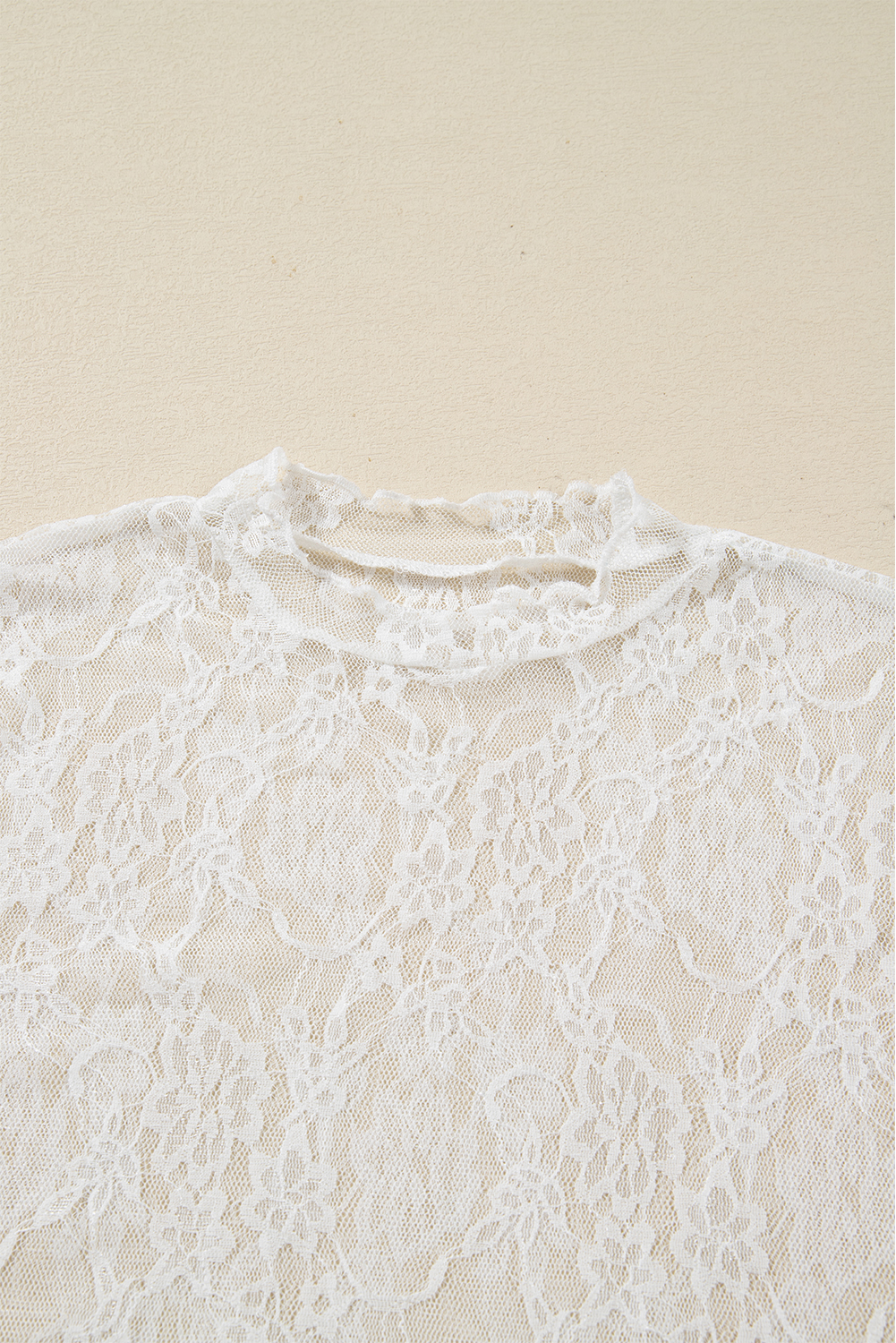 White Sheer Lace Mesh Mock Neck Slim Fit Long Sleeve Top - loveforevers