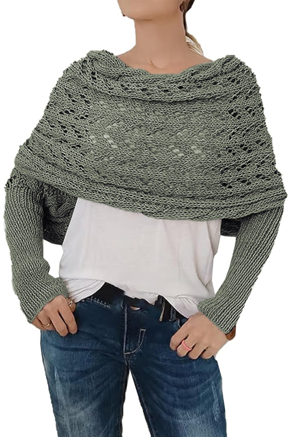 Gray Cross Detail Hollowed Knit Scarf with Sleeves - loveforevers