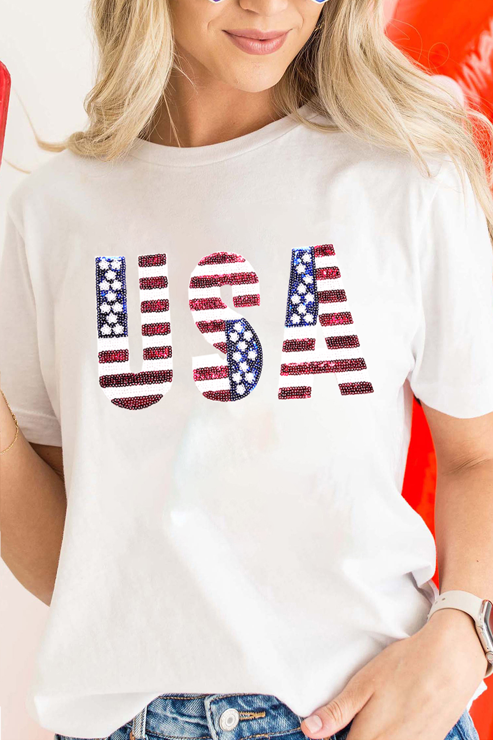 Gray Blooming USA Flag Print Casual T Shirt - loveforevers