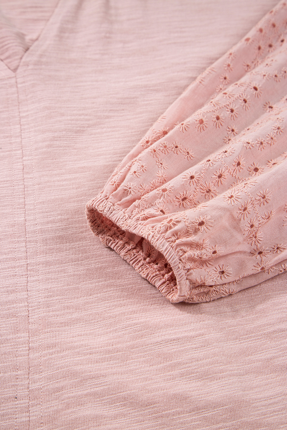 Light Pink Keyhole Notch V Neck Batwing Sleeve Blouse - loveforevers