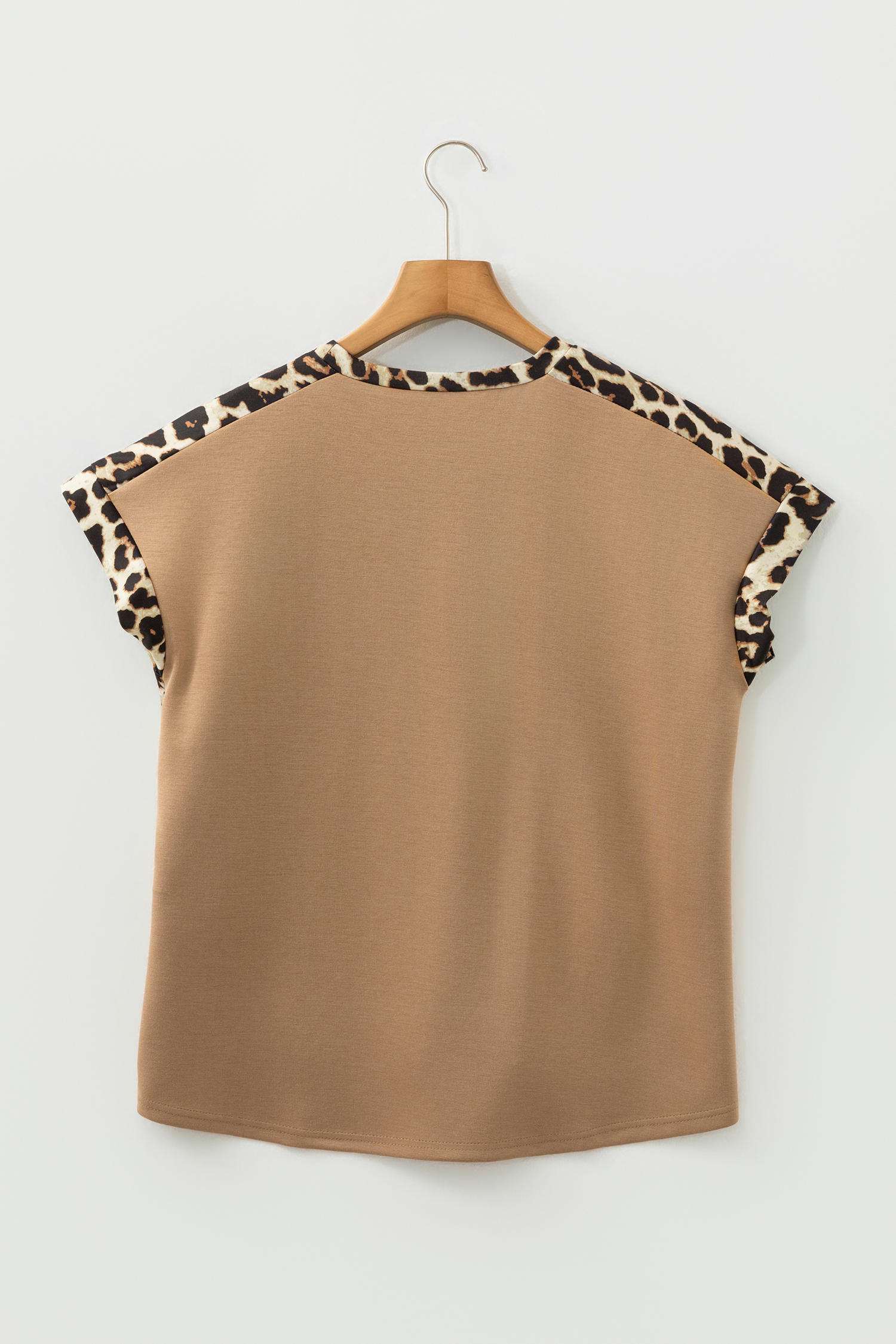 Sea Green Leopard Trim Round Neck Loose T Shirt - loveforevers
