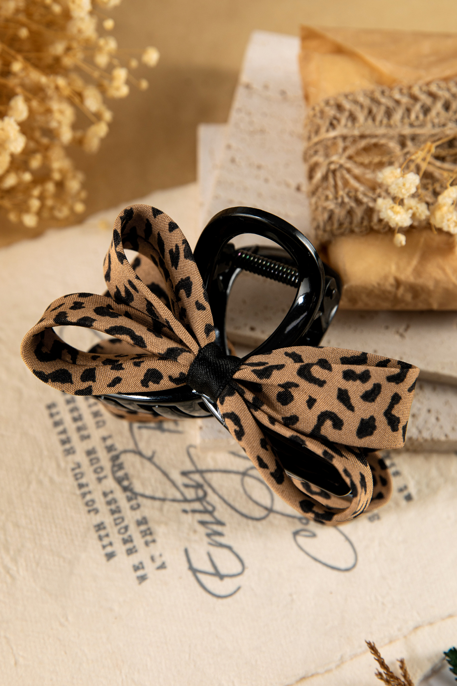 Chestnut Leopard Bow Applique Plastic Hair Claw Clip - loveforevers