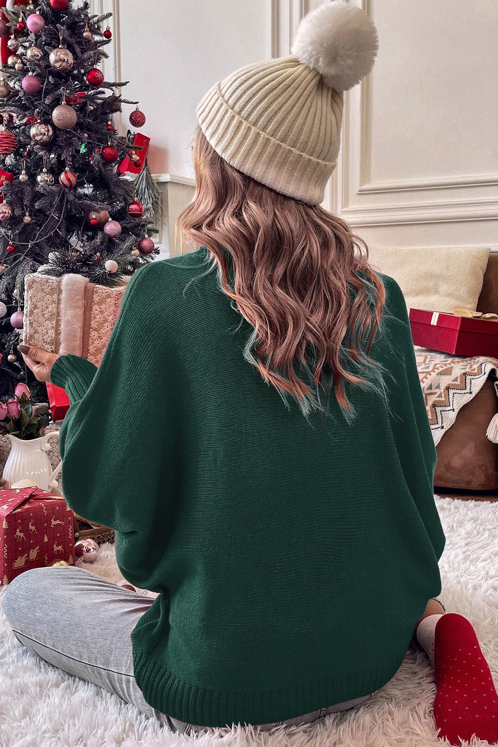 Fiery Red Merry Letter Embroidered High Neck Sweater - loveforevers