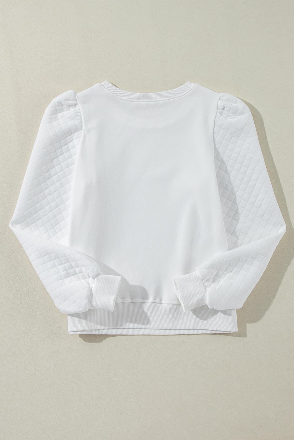 White Solid Puff Sleeve Round Neck Pullover Sweatshirt - loveforevers