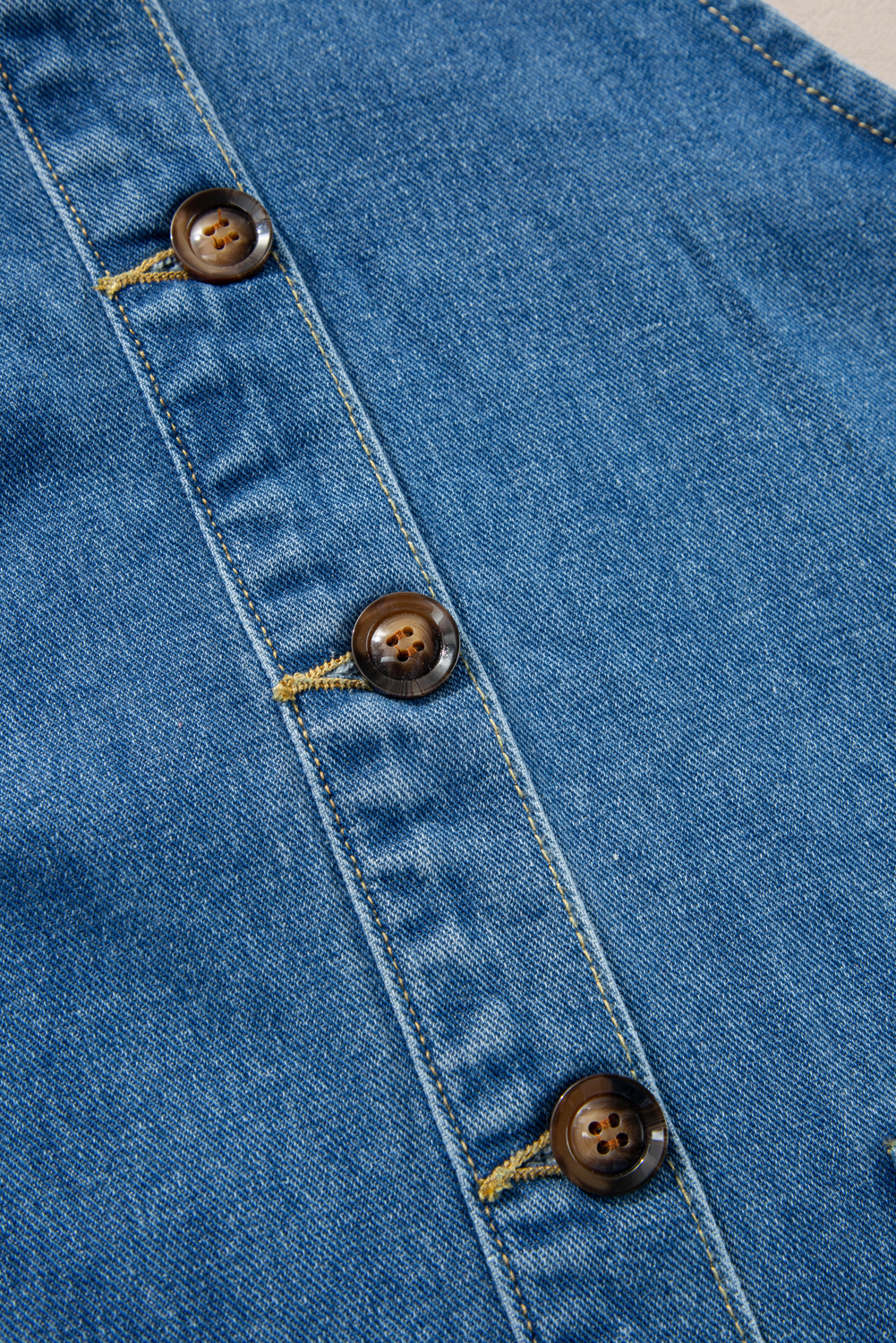 Dusk Blue Wide Strap Button Front Pocketed Denim Mini Dress - loveforevers
