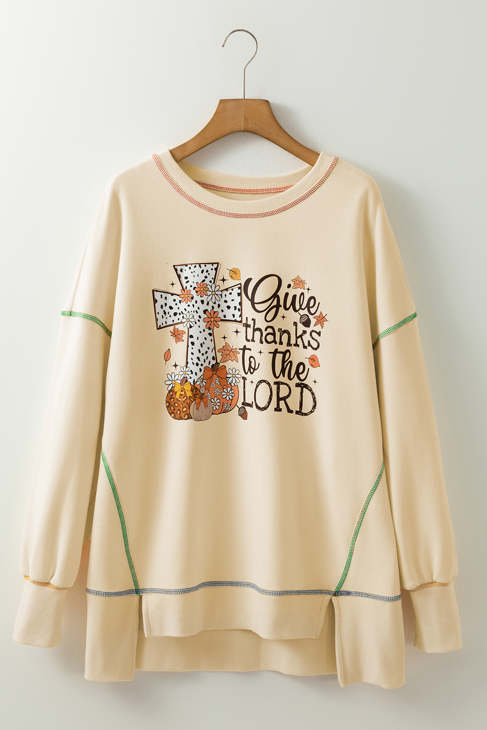 Contrast Stitching Split Baggy Sweatshirt - loveforevers