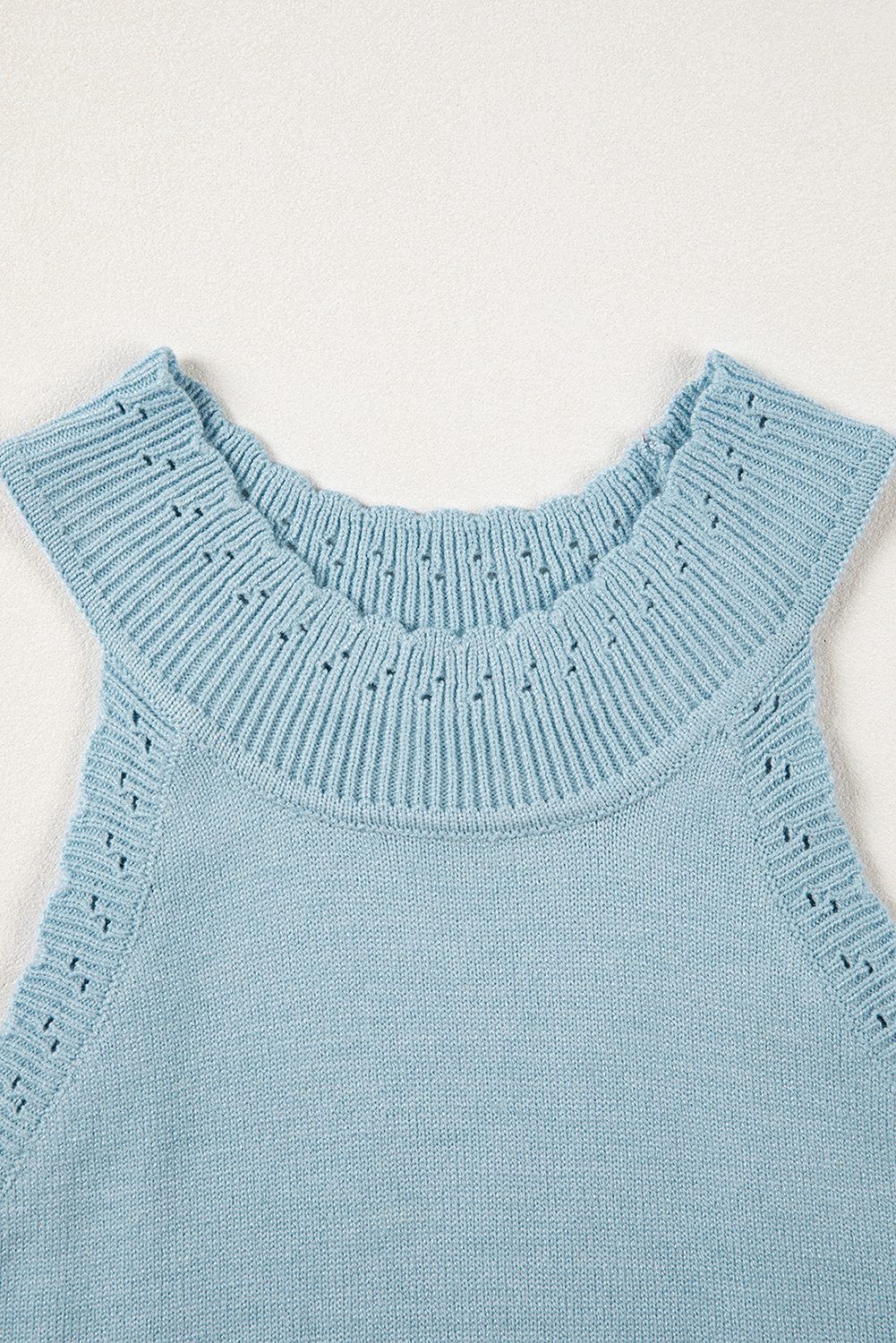 Sky Blue White Cut-out Scalloped Hem Skinny Tank Top - loveforevers