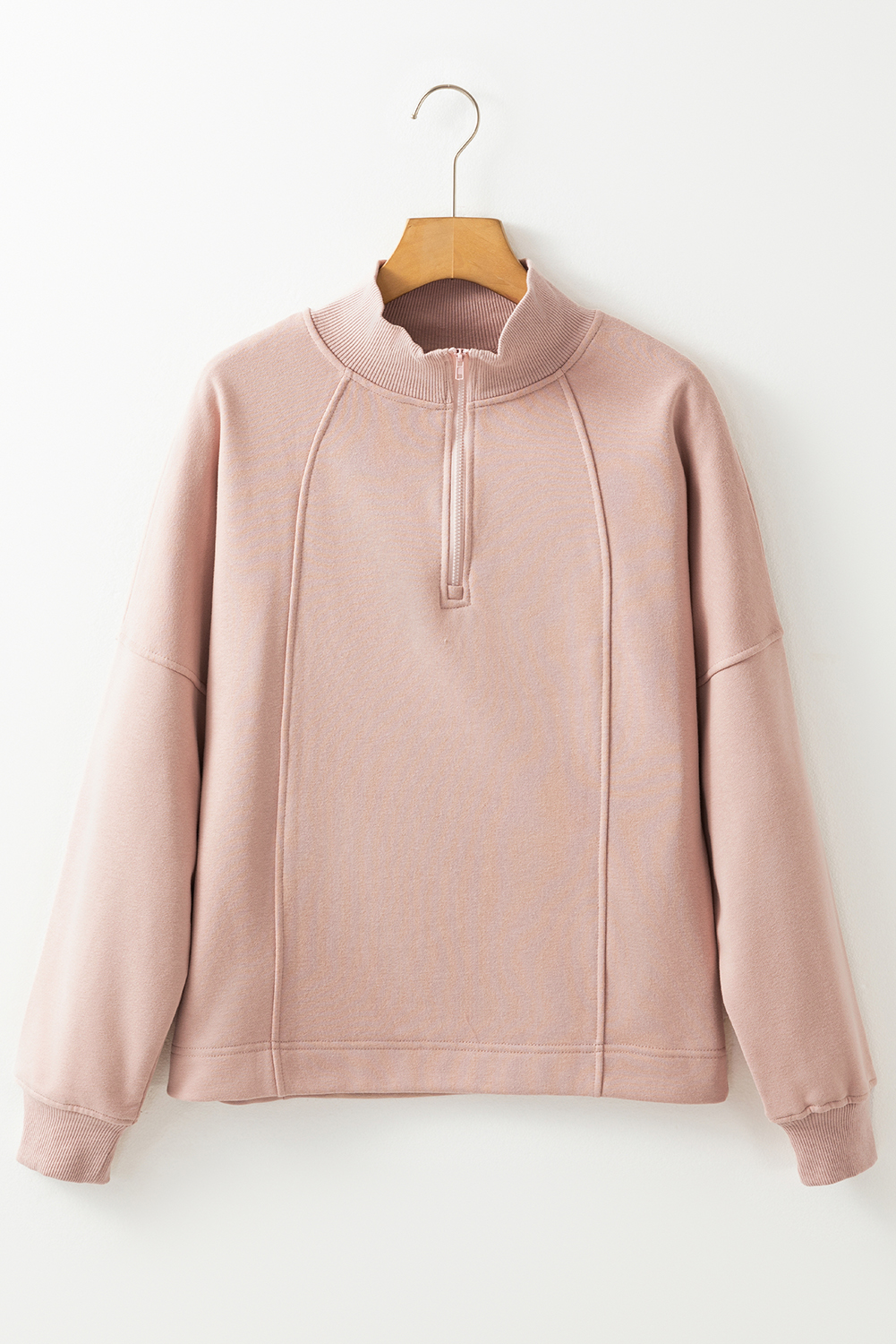 Fushia Zipped Neck Pullover Drop Shoulder Sweatshirt - loveforevers
