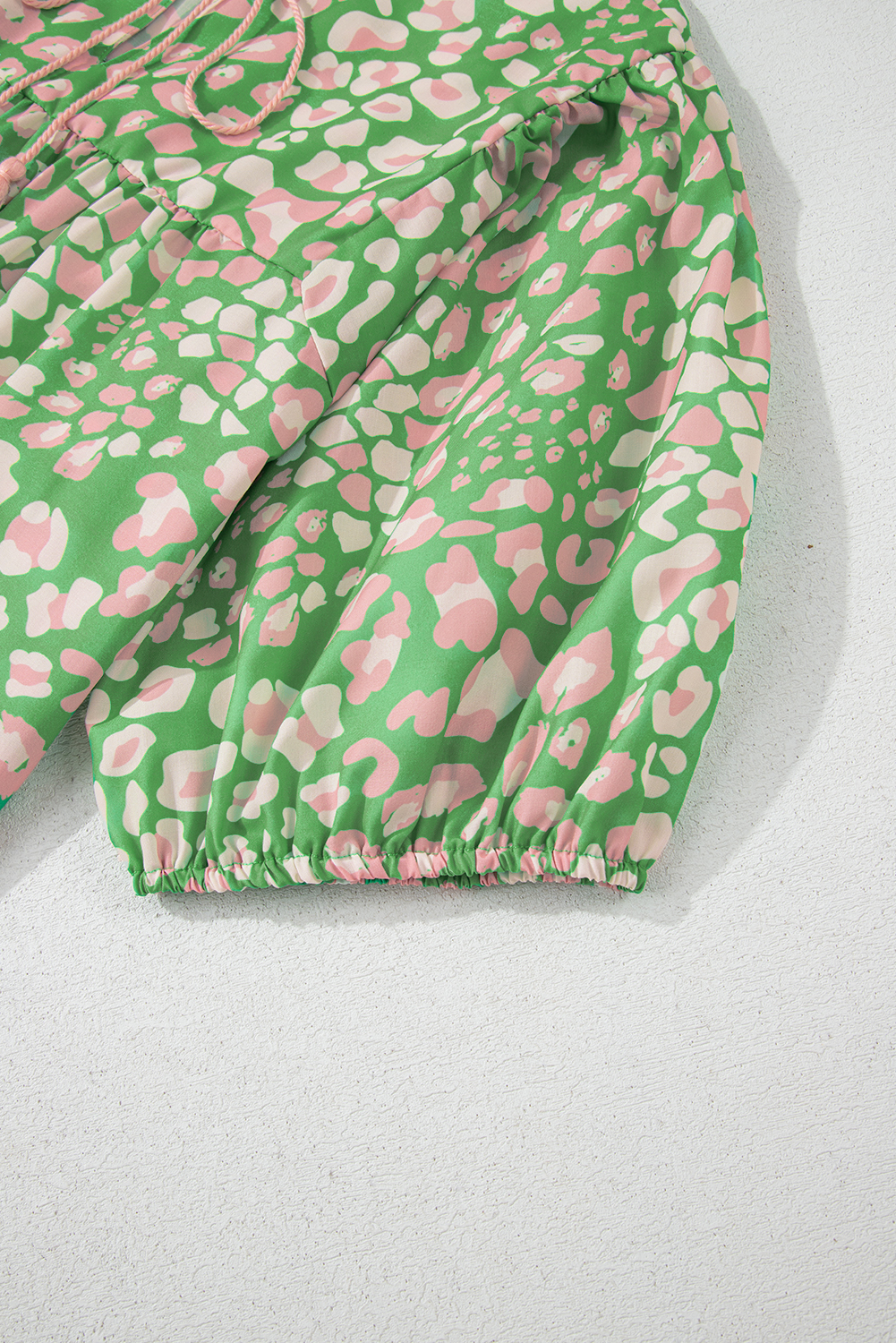 Green Abstract Leopard Tied Front Flutter Sleeve Blouse - loveforevers