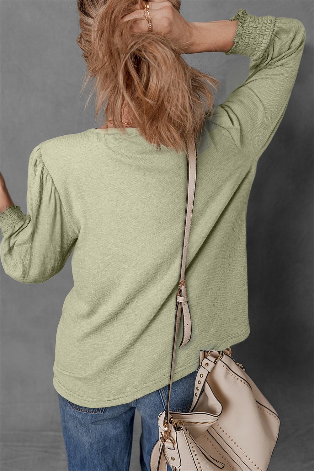 Laurel Green Textured Round Neck Half Sleeve Blouse - loveforevers