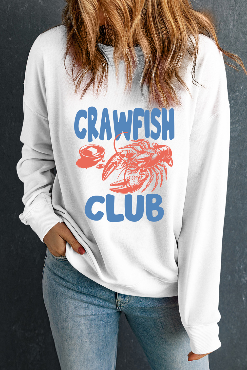 White CRAWFISH CLUB Printed Drop Shoulder Sweatshirt - loveforevers