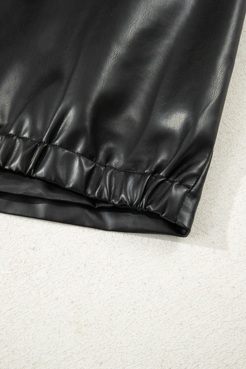Black Double Flap Pocket Faux Leather Zip Up Stand Neck Vest - loveforevers