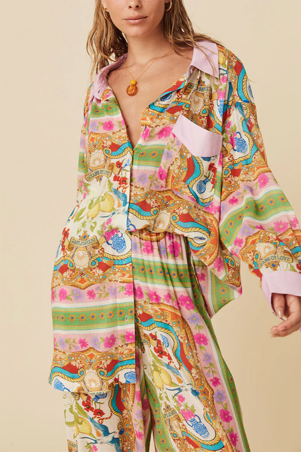 Multicolour Boho Floral Print Buttoned Long Sleeve Shirt Dress - loveforevers