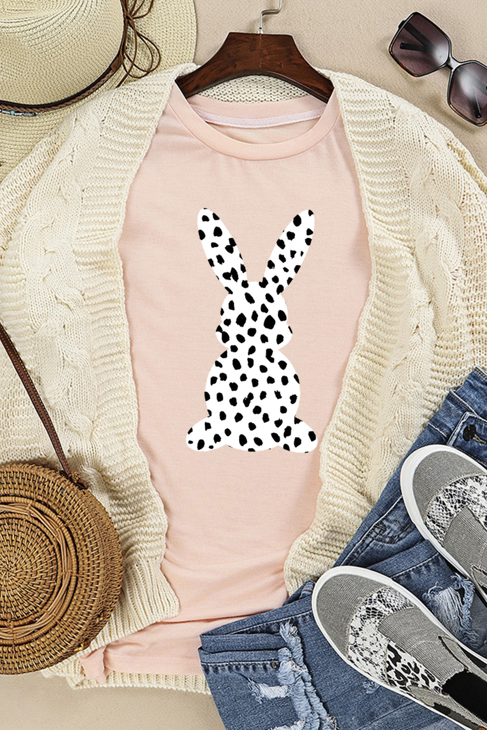 White Easter Egg Bow Bunny Ear Printed T Shirt - loveforevers