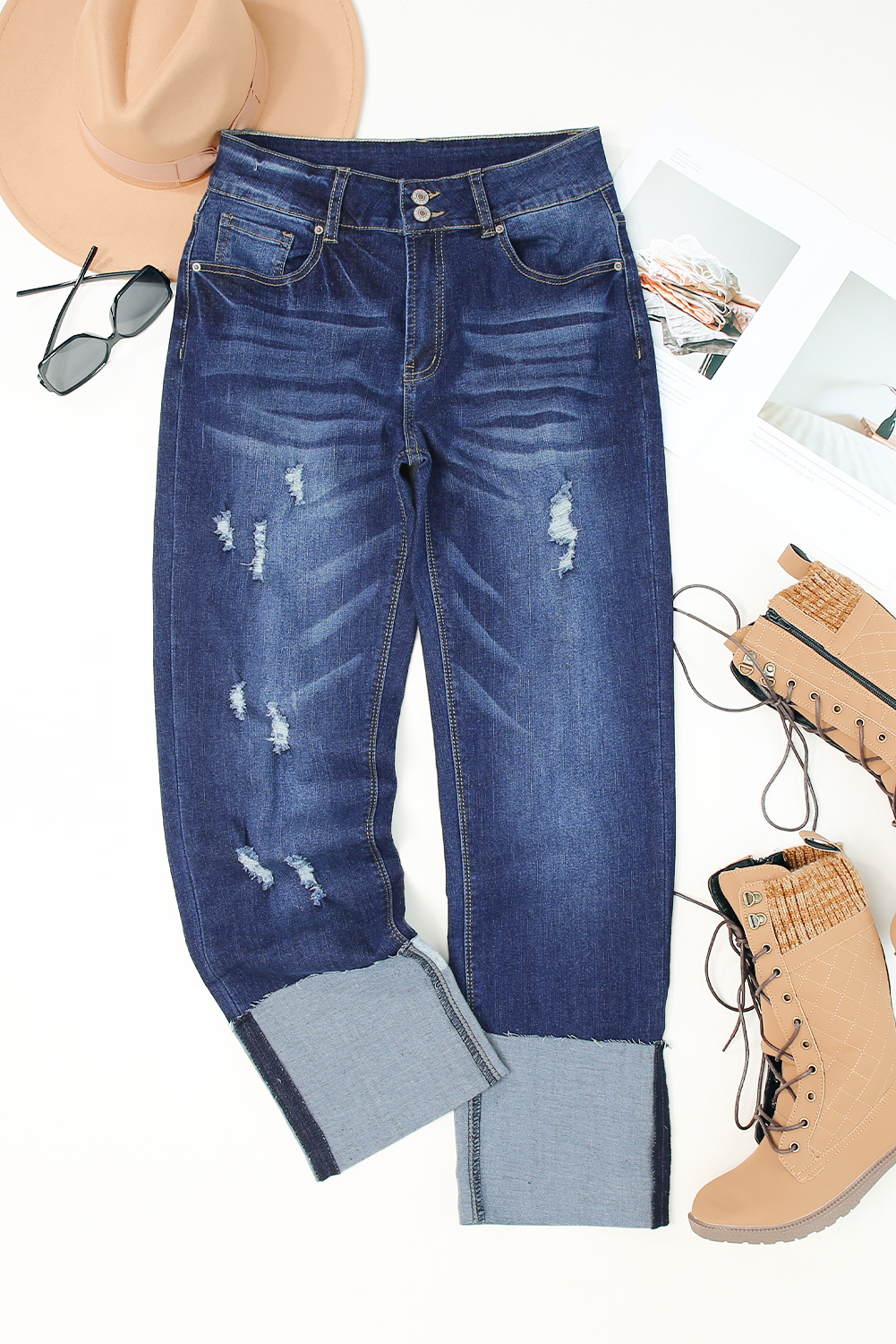 High Waist Distressed Straight Leg Jeans - loveforevers