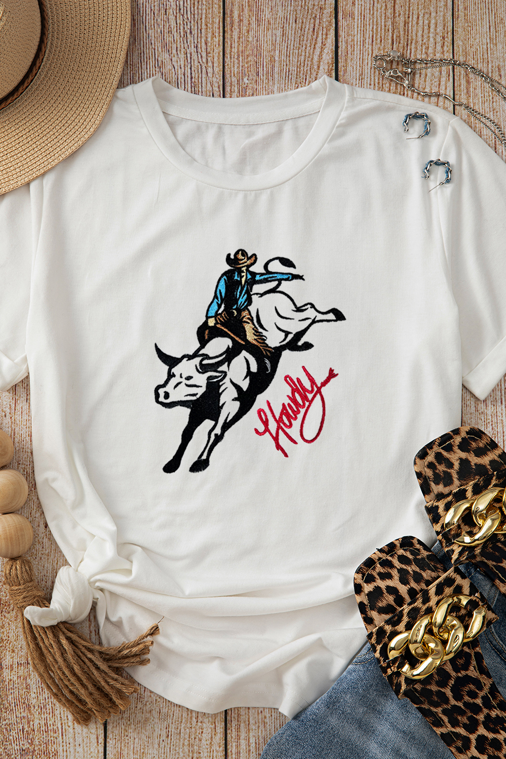 White Cowboy Howdy Embroidered Western Fashion T Shirt - loveforevers