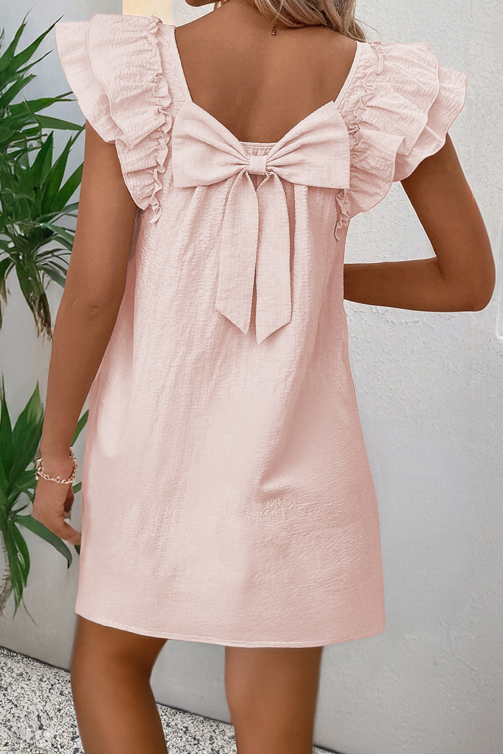 Beau Blue Textured Bow Knot Frilled Butterfly Sleeve Blouse - loveforevers