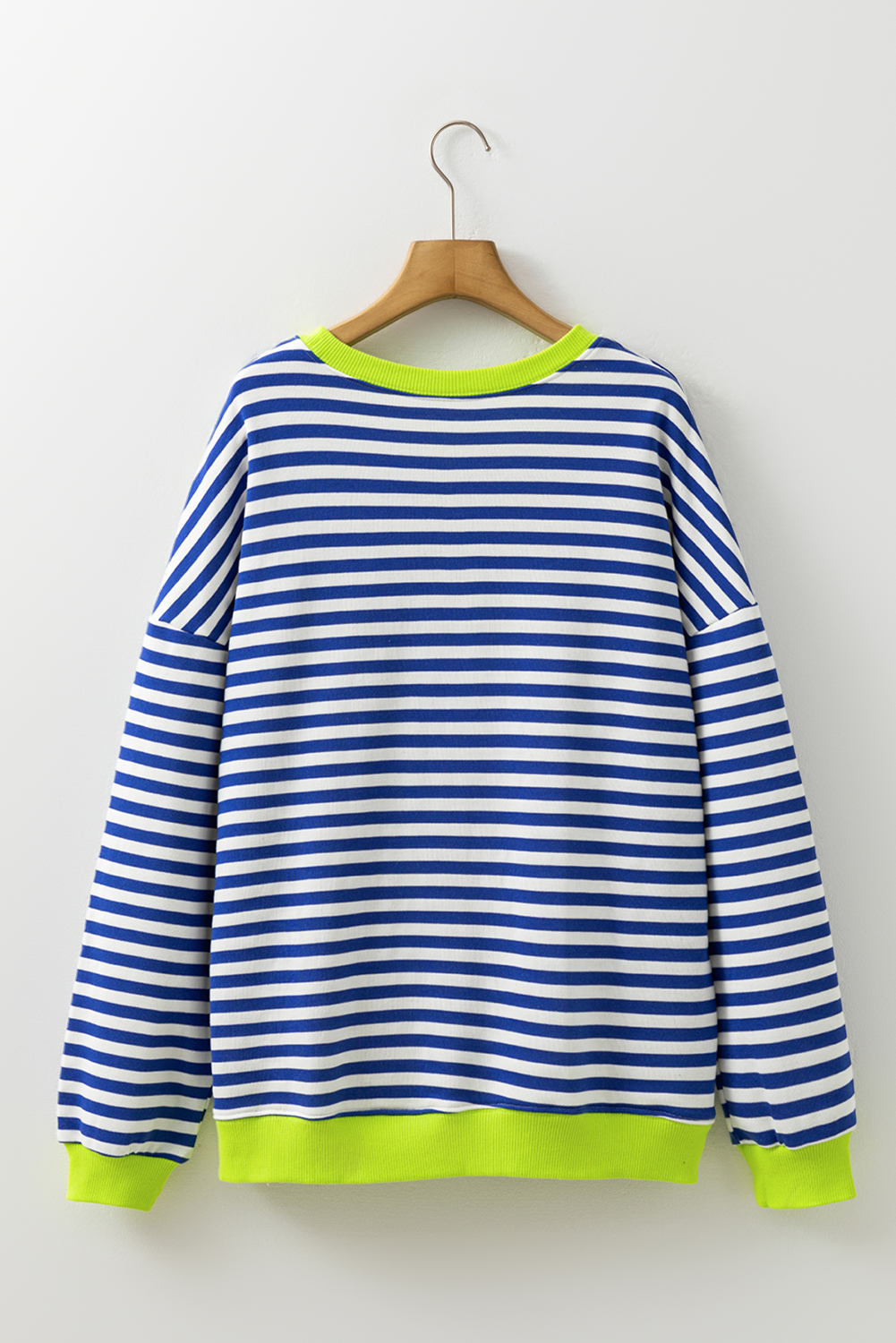 Red Stripe Contrast Ribbed Trim Crossed Stitch Drop Shoulder Sweatshirt - loveforevers