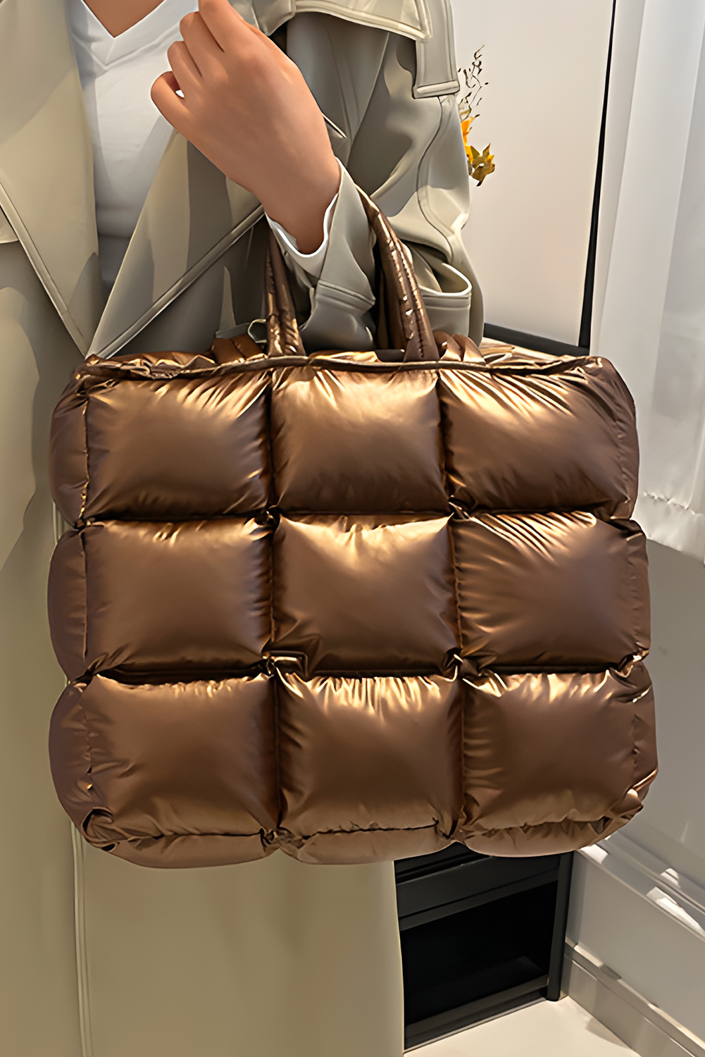Gold Large Capacity Quilted Puffer Tote Bag - loveforevers
