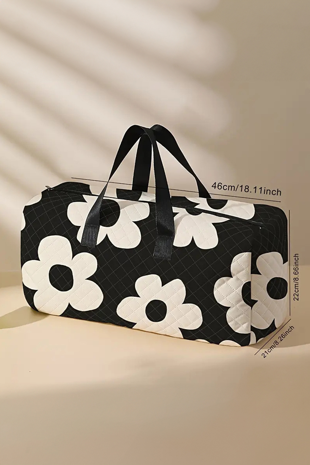 Black Flower Print Quilted Large Duffel Bag - loveforevers