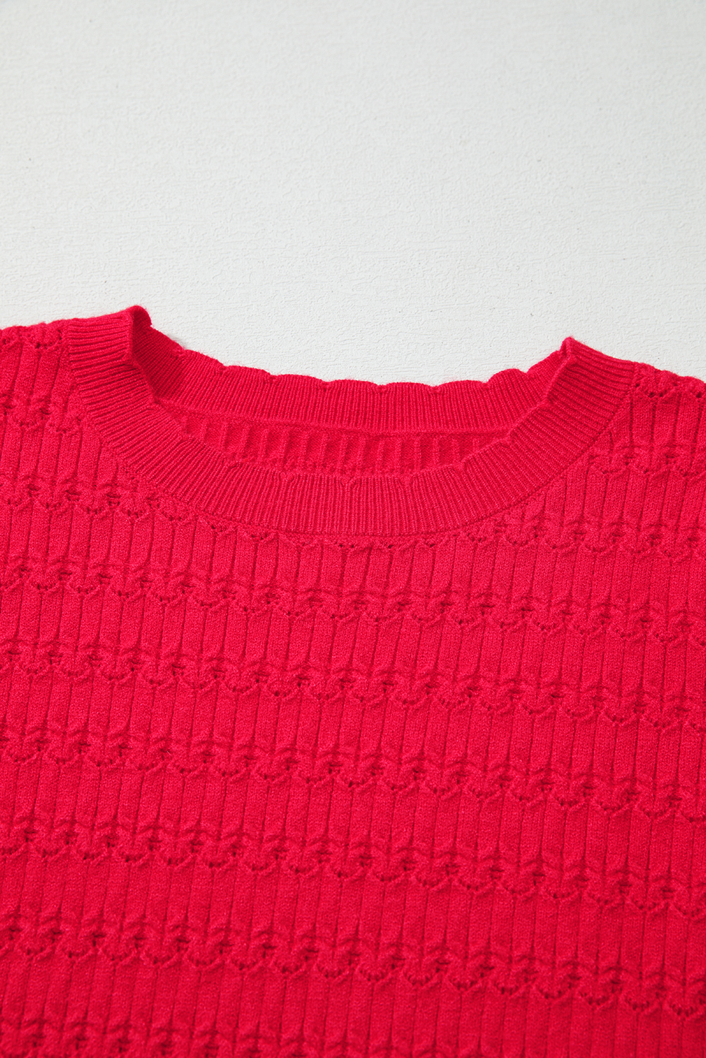 Fiery Red Trendy Pattern Knit Ribbed Cuffs Crew Neck Sweater - loveforevers