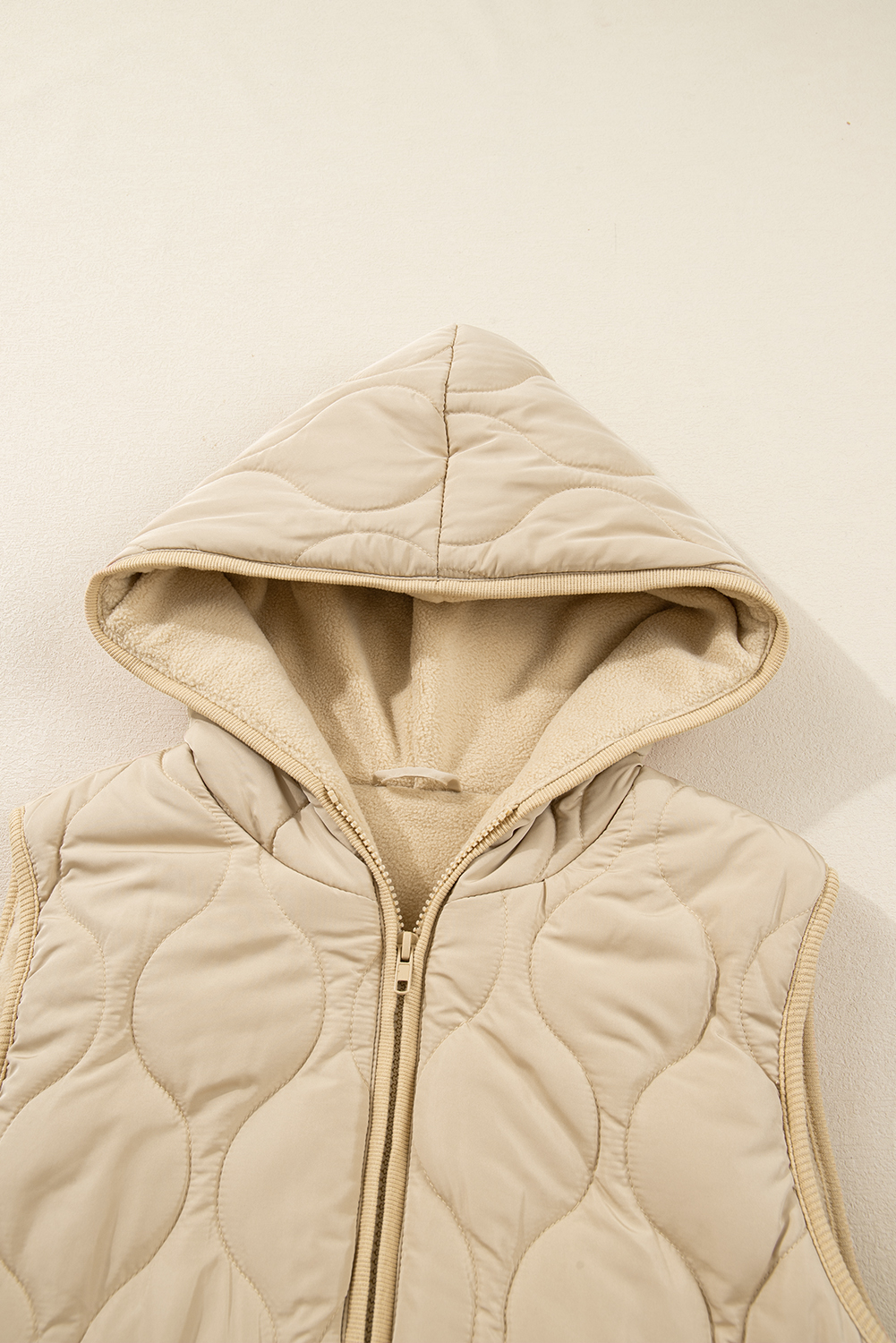 Pale Khaki Quilted Padded Casual Winter Jacket Vest with Fleece Lining - loveforevers