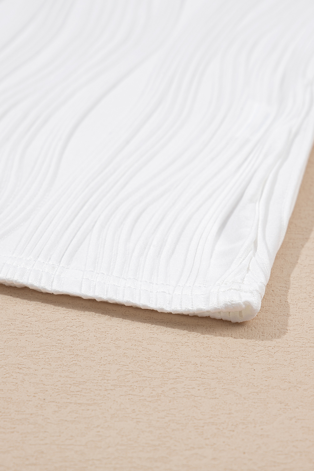 White Wavy Textured Button V Neck Tee - loveforevers