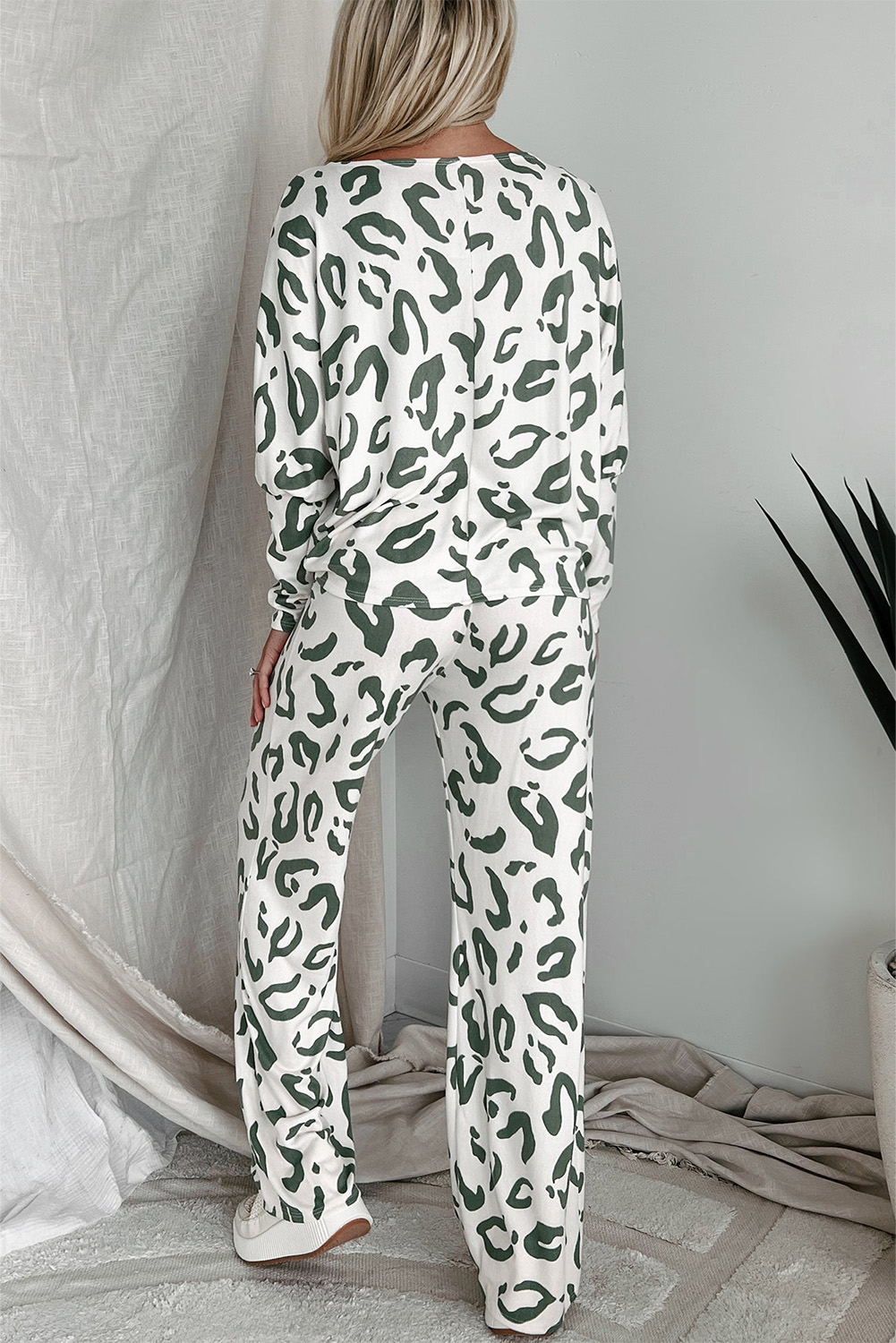 Beige Leopard Animal Print Long Sleeve and Pants Loungewear Set - loveforevers