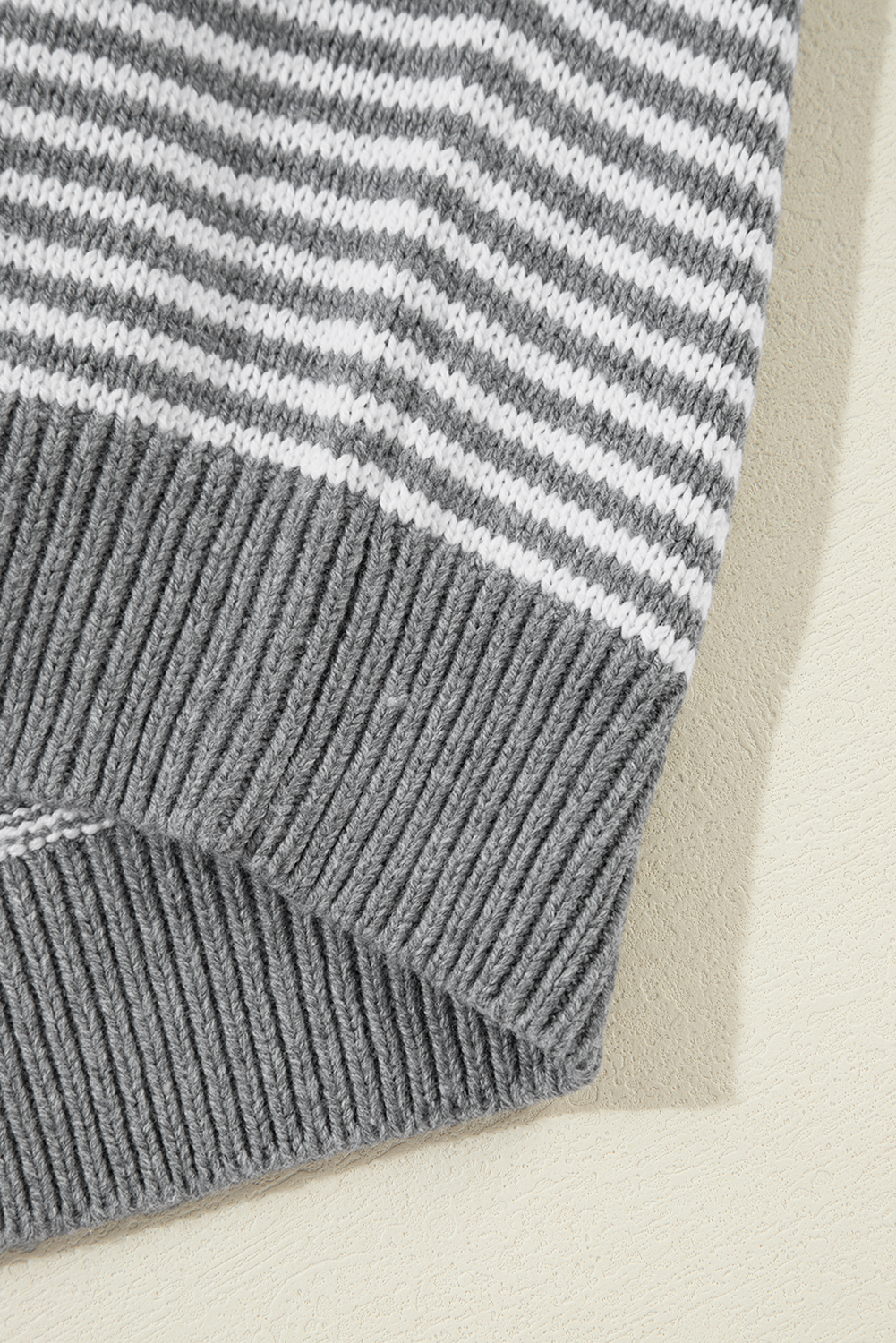 Gray Stripe Geometric Textured Drop Shoulder Sweater - loveforevers