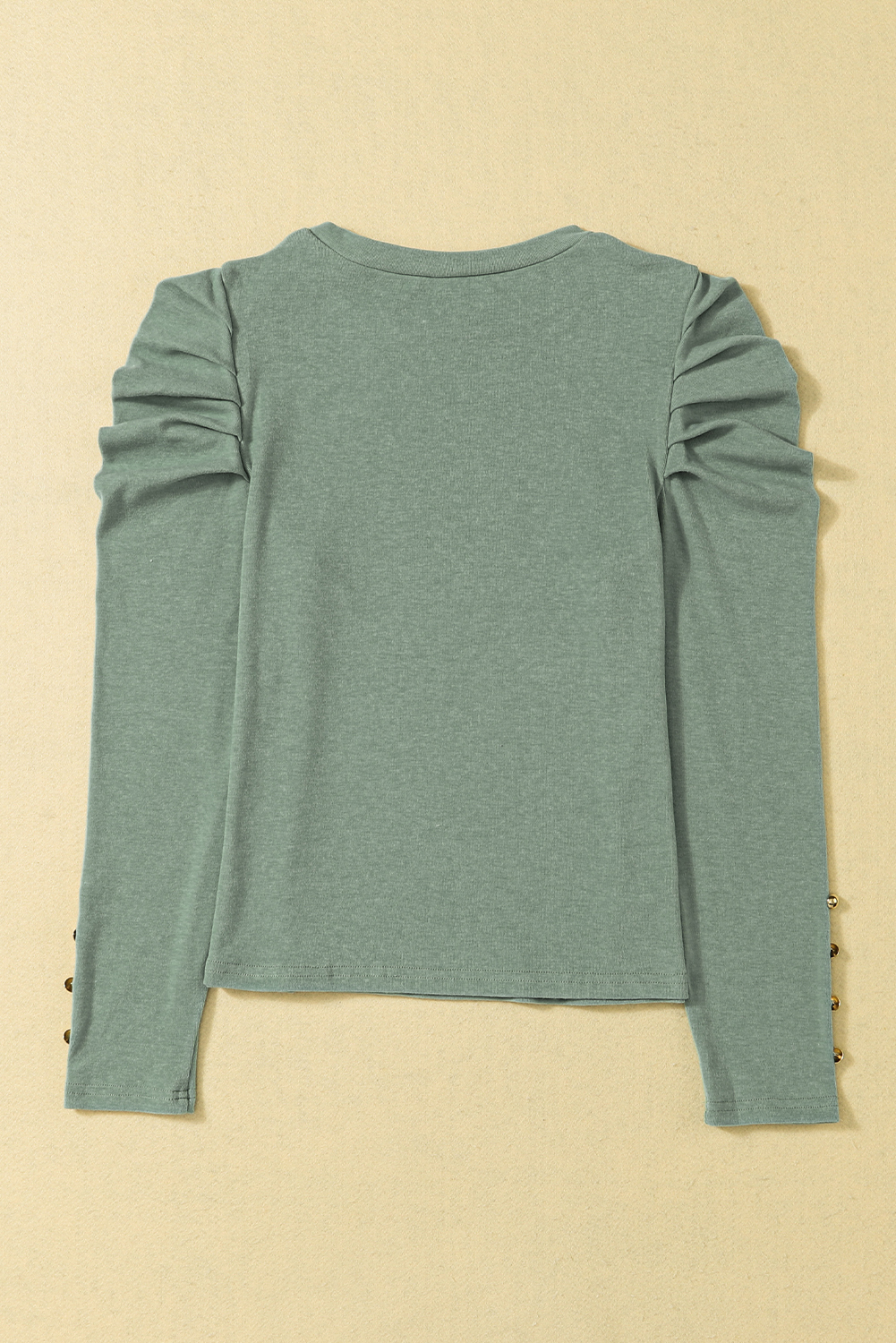 Green Buttoned Puff Long Sleeve Sheath Top - loveforevers