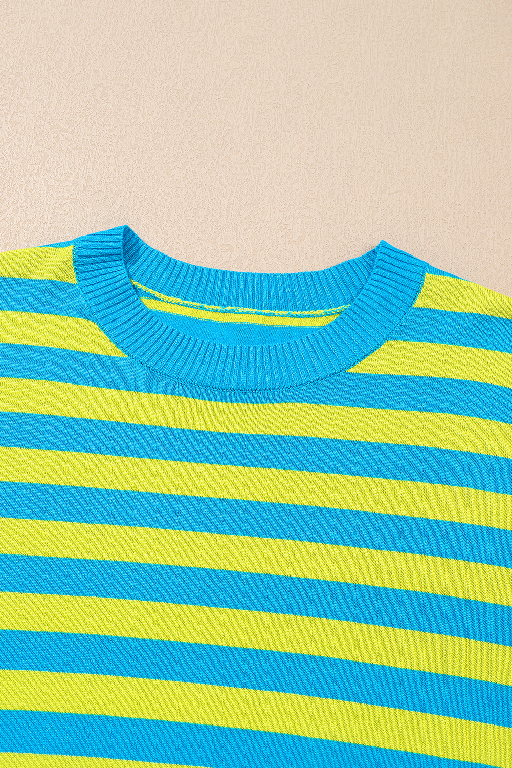 Green Stripe Crew Neck Drop Shoulder Casual Sweater - loveforevers
